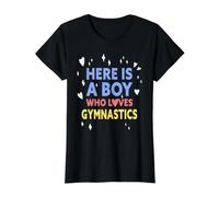 Aquí Hay un Chico Que ama la Gimnasia Divertido Camiseta gráfica económica, Mujer, Negro, L