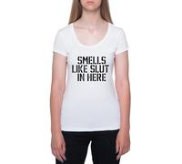 Aquí Hay Un Olor Ofensivo A Zorra Camiseta De Manga Corta Blanca con Cuello Redondo para Mujer T-Shirt Short Sleeve White Crewneck tee For Women