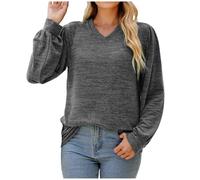 Aquí hay un título de producto sugerido que cumple con las pautas: "Top de manga larga con cuello en V y mangas abullonadas para mujer, corte holgado, blusa casual y cómoda" Top negro, gris, M