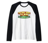 Aquí para Ganar y Tal Vez para la Noche de Juegos de Mesa de Bingo de Aperitivos Camiseta Manga Raglan