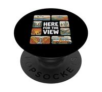 Aquí para La Vista Senderismo Camping Vintage Trekking Bosque PopSockets PopGrip Adhesivo