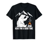 Aquí para Pasar un Buen rato Divertido Senderismo Vida Silvestre Mountain Camper Camiseta