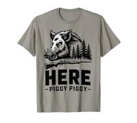 Aquí Piggy Piggy Caza De Jabalí Camiseta