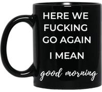 Aquí vamos de nuevo. Quiero decir, buenos días, divertidas tazas de café para compañeros de trabajo, novedosas tazas de café de cerámica con impresión de doble cara para mamá, papá, amigo, esposa, esp