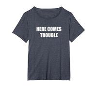 Aquí Viene el Problema Camiseta, Mujer Tallas Grandes, Azul Jaspeado, 2XL Grande