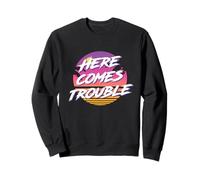 Aquí viene Trouble 1980s Style Colorful Casual Rad Sudadera