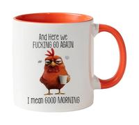 aquí We F Cking Go Again I Mean Good Morning Taza, tazas de café sarcásticas, tazas de café divertidas para adultos, taza de cerámica blanca para mujeres, hombres y compañeros de trabajo