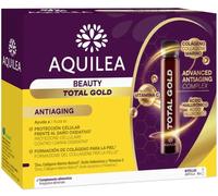 Aquilea Beauty Total Gold Antiaging | 14 ampollas | Péptidos de colágeno marino Ácido Hialurónico y Vitaminas C, E, A y Zinc | Complemento Alimenticio mujer para Piel y Antioxidantes