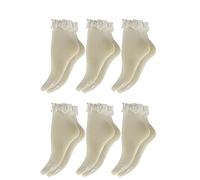Aquilone - 6 pares de calcetines para niña, con borde de fantasía de encaje, fabricados en Italia, Crema x6 Pares, talla unica