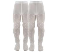 AQUILONE Leotardos Daiana, Leotardos Elásticos para Niños, Medias Niña Jacquard de Lunares, Leotardos niña Ceremony - Made in Italy - 2 Pares (Blanco, 6)