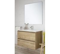 Aquore | Conjunto de Baño Suspendido con 2 Cajones Modelo Dundee | Mueble de Baño Suspendido Fondo 45 cm | Incluye Lavabo Cerámica Blanco (Roble Ostippo, 80 x 45 x 59 cm)