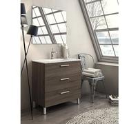 Aquore Conjunto Mueble de Baño Mallorca con Patas | Mueble de Baño 3 Cajones Modelo Mallorca | Incluye Lavabo Cerámico | Mueble al Suelo con Patas 3 Cajones (Britania, 60 x 45 x 84 cm)