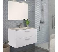 Aquore Mueble de Baño Suspendido con 2 Cajones, Mallorca, Incluye Lavabo Cerámico | Conjunto de Baño Mallorca Suspendido (Blanco Brillo, 100 x 45 x 48 cm)