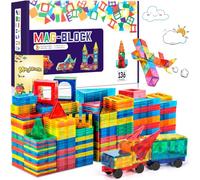 AQXONG 136Pcs Bloques de Construcción Magnéticos, 3D Juguetes de Construcción Magnéticos, Juguetes Educativos de Bloques de Construcción, Regalo de Juguete Magnético para Más de 3 Niños y Niñas