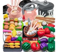 AQXONG 76 Pcs Accesorios de Juguetes de Cocina para Niños, Juguetes de Cocina con Ollas y Sartenes, Juego de Roles de Chef Infantil para Niños y Niñas de 3 4 5 6 7 8 Años