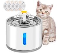 AQXONG Bebedero para Gatos 2.4L, Fuente de Agua para Mascotas Ultra Silenciosa con luz LED - Sistema de Filtración Cuádruple, Tres Modos de Flujo de Agua, con Cuatro Filtros de Carbón Activado