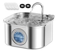 AQXONG Fuente de Agua para Mascotas de Acero Inoxidable, 3.2L Bebedero para Gatos, Filtrado Múltiple, Fuente de Agua para Gatos Ultra Silenciosa con Luz LED, 4 Elemento Filtrante+2 Algodón Filtrante