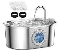 AQXONG Fuente de Agua para Mascotas de Acero Inoxidable, 3.2L Bebedero para Gatos, Filtrado Múltiple, Fuente de Agua para Gatos Ultra Silenciosa con Luz LED, 4 Elemento Filtrante+2 Algodón Filtrante