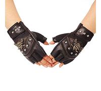 aqxreight 1 par de de Esqueleto con Remaches de Cuero Artificial para Motociclismo y Deportes Al Aire Libre, Punk de Medio Dedo para Hombres y Mujeres (BLACK)