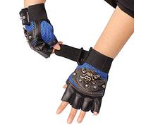 aqxreight 1 par de de Esqueleto con Remaches de Cuero Artificial para Motociclismo y Deportes Al Aire Libre, Punk de Medio Dedo para Hombres y Mujeres (BLUE)