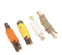 aqxreight 4 Barras de Dentición para Hámster, Palitos de Manzana Comestibles, Juguete Masticable de bambú Dulce para Hámster con Diente de Cuerda, Control Infinito, Masticable de Manzana para