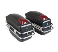 aqxreight Alforjas Duras Universales para Motocicleta con Luces LED y Cerradura, par de Caja de Almacenamiento Lateral para Maletero Trasero, Diseño Abatible Resistente a la Intemperie ABS, (Black)