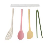 aqxreight Juego de Utensilios de Cocina de Silicona de 3 Piezas con Espátula, Cuchara y Pinzas, Silicona Antiadherente Resistente Al Calor para Voltear, y Servir, Incluye Estante de Almacenamiento