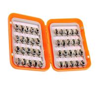 aqxreight Kit de 40 Señuelos de Pesca con Mosca Realistas para Trucha con Anzuelos de Acero con Alto Contenido de Carbono, Surtido Dorado y Verde para Pesca de Agua Dulce, Caja de Almacenamiento