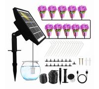 aqxreight Kit de de Riego por Goteo Solar con Panel de 5 V 2 W, Resistente Al Agua Ip67, Manguera de 15 M para 10 15 Plantas en Macetas, Temporizador y Válvula Antisifón para Jardín, Balcón,