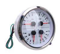 aqxreight Medidor de Nivel de 4 en 1 Medidor de Presión de Aceite de Temperatura del Agua Voltímetro 4 3/8 Pulgadas E 1/ /2 3/ F 0 a 10 Bar 40 a 120 ℃ 8 a 16 V para RV Yate Camión Esfera Negra