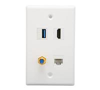aqxreight Placa de Pared de 4 Puertos con Interfaz Multimedia HD, Tipo F, Puertos USB 3.0 y Cat6: Solución de Gestión de Cables en la Pared para HDTV, Computadora y Cine en Casa
