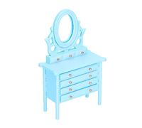 aqxreight Tocador de Casa de Muñecas a Escala 112 con Espejo, Mesa de Baño de Madera en Miniatura para Decoración de Casa de Muñecas, Muebles de Abedul (Blue)