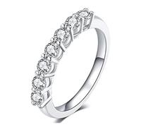 Aqxyedc 0.7ctw 3mm DF ronda corte compromiso y boda Moissanite laboratorio crecido banda de diamante anillo plata esterlina para las mujeres wanglan, 7.5 UK, Ágata