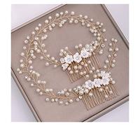 Aqxyedc Accesorios for el cabello de flores de boda for novia, peineta de perlas doradas, Tiara, tocado de novia con diamantes de imitación, accesorios de joyas for el cabello for novia wanglan