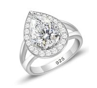 Aqxyedc Anillo de Plata 925 con Gota de Agua, Zirconia cúbica Verde, Blanco for Mujer, Boda, Compromiso, Fiesta, Regalos, Anillo wanglan(Bianco,41)
