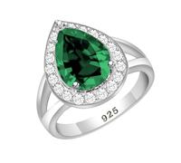 Aqxyedc Anillo de Plata 925 con Gota de Agua, Zirconia cúbica Verde, Blanco for Mujer, Boda, Compromiso, Fiesta, Regalos, Anillo wanglan(Verde,41)