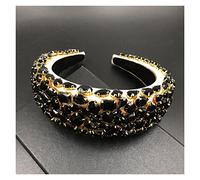 Aqxyedc Boho magnífico complejo diamante acolchado diadema barroco banda de lujo cristal hairbands mujeres Rhinestone Tiara Bling Accesorios for el cabello706 wanglan(9black)