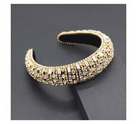 Aqxyedc Boho magnífico complejo diamante acolchado diadema barroco banda de lujo cristal hairbands mujeres Rhinestone Tiara Bling Accesorios for el cabello706 wanglan(22)