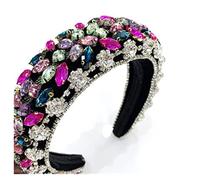 Aqxyedc Boho magnífico complejo diamante acolchado diadema barroco banda de lujo cristal hairbands mujeres Rhinestone Tiara Bling Accesorios for el cabello706 wanglan(18)
