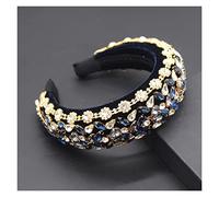 Aqxyedc Boho magnífico complejo diamante acolchado diadema barroco banda de lujo cristal hairbands mujeres Rhinestone Tiara Bling Accesorios for el cabello706 wanglan(16)