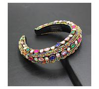 Aqxyedc Color Rhinestone Flower Blimmed de ala ancha Banda Barroco Moda de lujo Industria pesada Exquisita Havanda retro 723 wanglan(11)