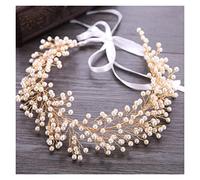 Aqxyedc Diadema de perlas for novia, joyería for el cabello, Tiara de boda, accesorios dorados for el cabello, diademas for mujer con tocado de hojas de hilo wanglan