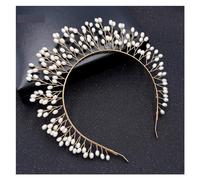 Aqxyedc Diademas de perlas, joyería for el cabello, diademas de Metal de Color dorado/plateado, tiaras y coronas de hadas for novia, moda de boda wanglan(Silver color)