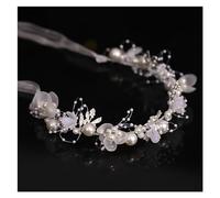 Aqxyedc Diademas de tiaras de Color plateado, accesorios for el cabello de boda, perlas, velo de cristal, cintas for el pelo, joyería de cinta hecha a mano wanglan(Silver)
