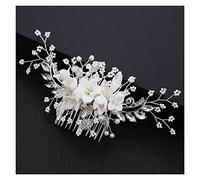 Aqxyedc Flor blanca Rhinestone Pearl Hair Peine Peineo Novia Accesorios for el cabello elegante Cabello de la boda Peine de las mujeres Adornos de la cabeza Diadema wanglan(Silver)