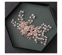 Aqxyedc Hecho a mano Cristal Pearl Flower Hoja Pein Peine Rhinestone Accesorios for el cabello de la boda Horquilla Horquilla Tiara for las mujeres Regalo de la novia wanglan(Rose gold)