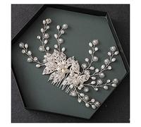 Aqxyedc Hecho a mano Cristal Pearl Flower Hoja Pein Peine Rhinestone Accesorios for el cabello de la boda Horquilla Horquilla Tiara for las mujeres Regalo de la novia wanglan(Silver)