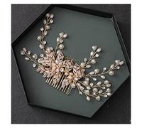 Aqxyedc Hecho a mano Cristal Pearl Flower Hoja Pein Peine Rhinestone Accesorios for el cabello de la boda Horquilla Horquilla Tiara for las mujeres Regalo de la novia wanglan(Gold)