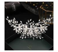 Aqxyedc Joyería nupcial, peineta de flores plateadas, adornos de perlas, tocado de boda de cristal hecho a mano a la moda, accesorios clásicos for dama de honor wanglan