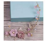 Aqxyedc Larga cabello joyería flor adornos de pelo diadema púrpura serie novia tocado hecho a mano novia nupcial decoración del pelo wanglan(A)